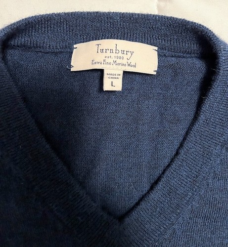 Maglioni da uomo Turnbury taglia LRG collo a V lana merino extra fine (2) - blu navy e grigio - Foto 3 di 5