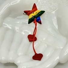 Vtg Rainbow Star Hearts Hair Barrette Anthropomorphic Dangle Clip Striped PRIDE