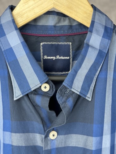 Camicia abito da uomo hawaiano abbottonato taglia L blu a quadri casual - Foto 2 di 12