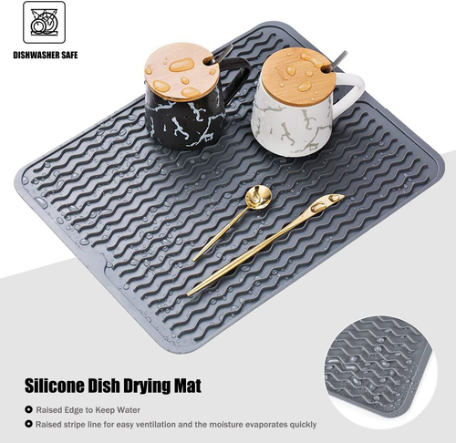 Silicone Dish Drying Mat, Non-Slip Easy Clean Sink Mat Large Heat-Resistant Dish - Picture 3 of 12