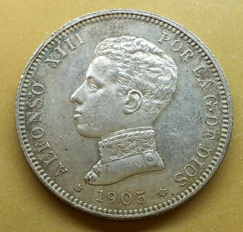 2 pesetas plata Alfonso XIII 1905*(19,05) EBC+ Brillo original - Imagen 5 de 9