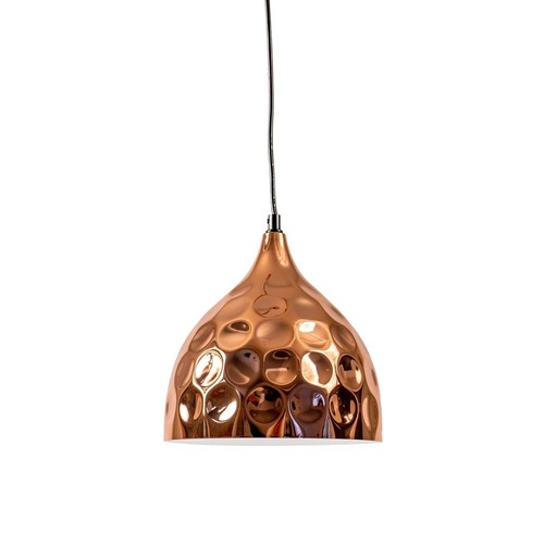 New Ivory & Deene Hammered Rose Copper Nora Dome Pendant Light Black Cord