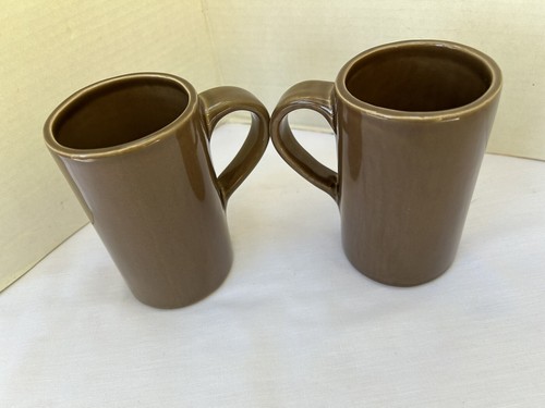 2 Pottery Barn Studio Tall Mugs Barbara Eigen 16 oz Capacity Cocoa Brown 5" - Picture 2 of 5