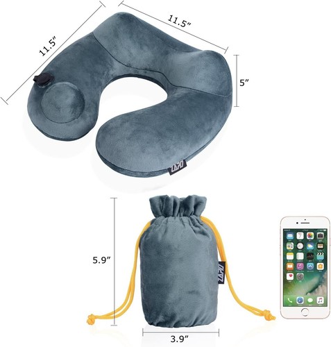 Travel Inflatable Neck Pillow,Eye Mask,Earplugs & Clip,Airplanes,Cars,Bus,Train - Picture 4 of 7