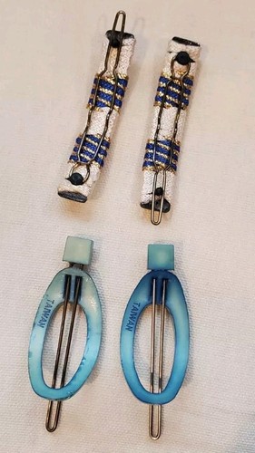Vintage Hair Clips Barrettes Navy White Green Collectible Fashion Accessories - Picture 2 of 4