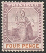 TRINIDAD-1896-1906 4d Dull Purple & Orange Sg 118 MOUNTED MINT V46706
