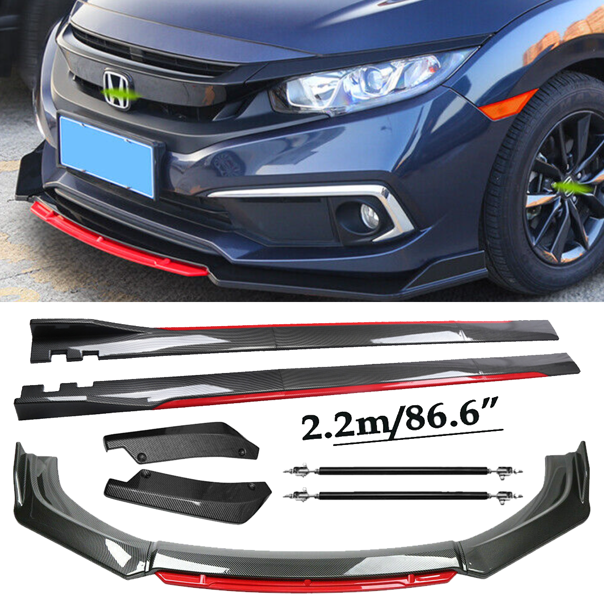 Front Lip Chin Bumper splitter Carbon Fiber Body Side Skirt For Honda Civic H