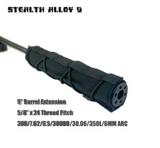 STEALTH ALLOY 9" 5/8"x24 Muzzle Brake Extension Tube for AEG GBB w BLK HeatCover