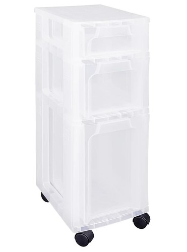 Really Useful 3 Drawers Plastic Storage Tower Organiser Clear Rolling Drawers - Picture 3 of 8