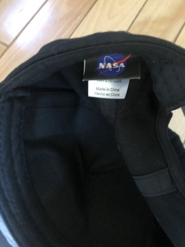 Black NASA Cap Moon Earth Rise on Brim Snapback Gray Worm Logo Hat - Picture 5 of 5