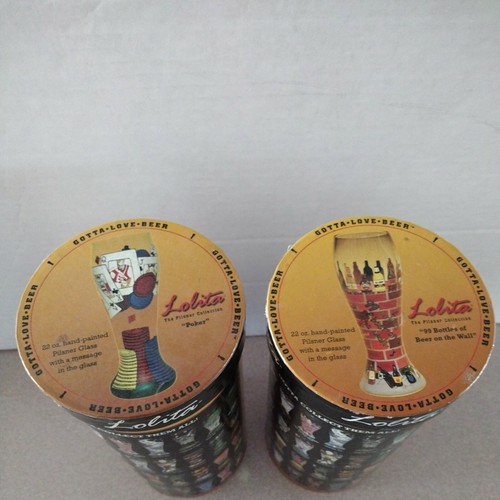 Lolita POKER & 99 Bottles of Beer OTW Hand Painted Pilsner Glasses 22 oz boxed - Picture 9 of 9