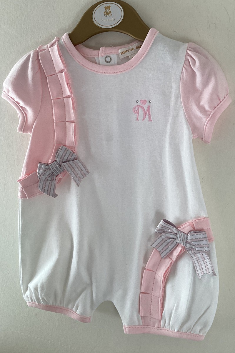 Mintini Baby Months Pink White Cotton Bow Designed Gorgeous