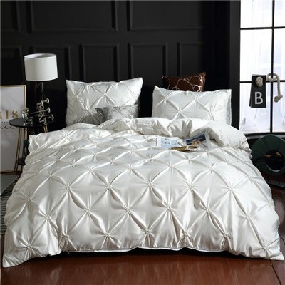 3D Pinch Pleated King Size Bedding Set Satin DuvetCover Set High End Quilt Cover