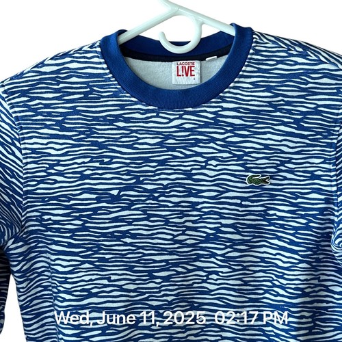 Lacoste Live Sweatshirt Erwachsene 2 Small weiß blau Welle Rundhalsausschnitt Baumwolle schwer - Bild 4 von 13