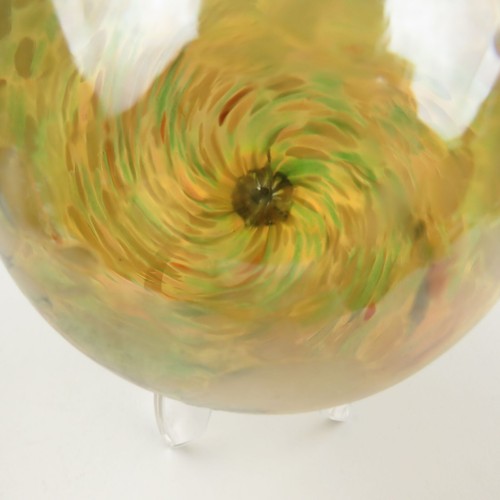 Vintage Blown ART GLASS Iridescent Golden Ornament Swirl Mosaic 3" - Photo 3/10