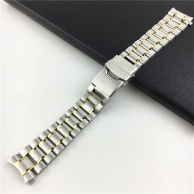 5 Beads Solid Metal Stainless Steel Watch Strap Band Curved End 18/ 20/22/24mm