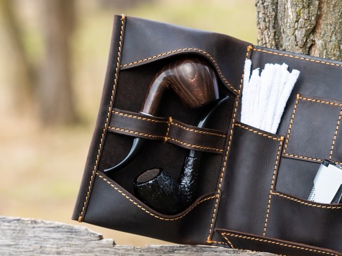 Borsa da viaggio in pelle pipe accessori per fumo borsa con rotolo per pipa custodia per tabacco - Foto 4 di 7