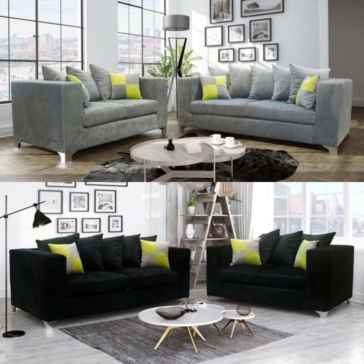 Grey Velvet 3 2 Sofa Suite Black Plush Corner 3 Seater 2 Seater Footstool Chair