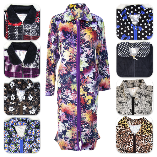 Damen Hausmantel Hauskleid Bademantel Morgenmantel mit Reißverschluss Халат - Bild 1 von 30