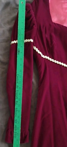 Ladies Ruby Red Velvet Medieval Renaissance Long Sleeve Dress Lined Handmade - Picture 7 of 14