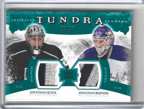 JONATHAN QUICK / JONATHAN BERNIER 2011/12 UPPER DECK ARTIFACTS DUAL PATCH #28/50