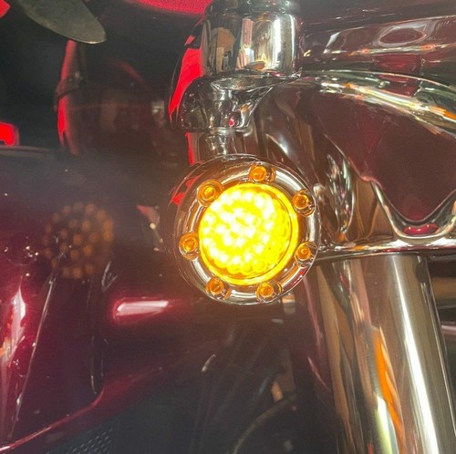 Eagle Lights 2" Harley LED Front Turn Signals Halo Chrome Trim Ring & Equalizer - Picture 8 of 12