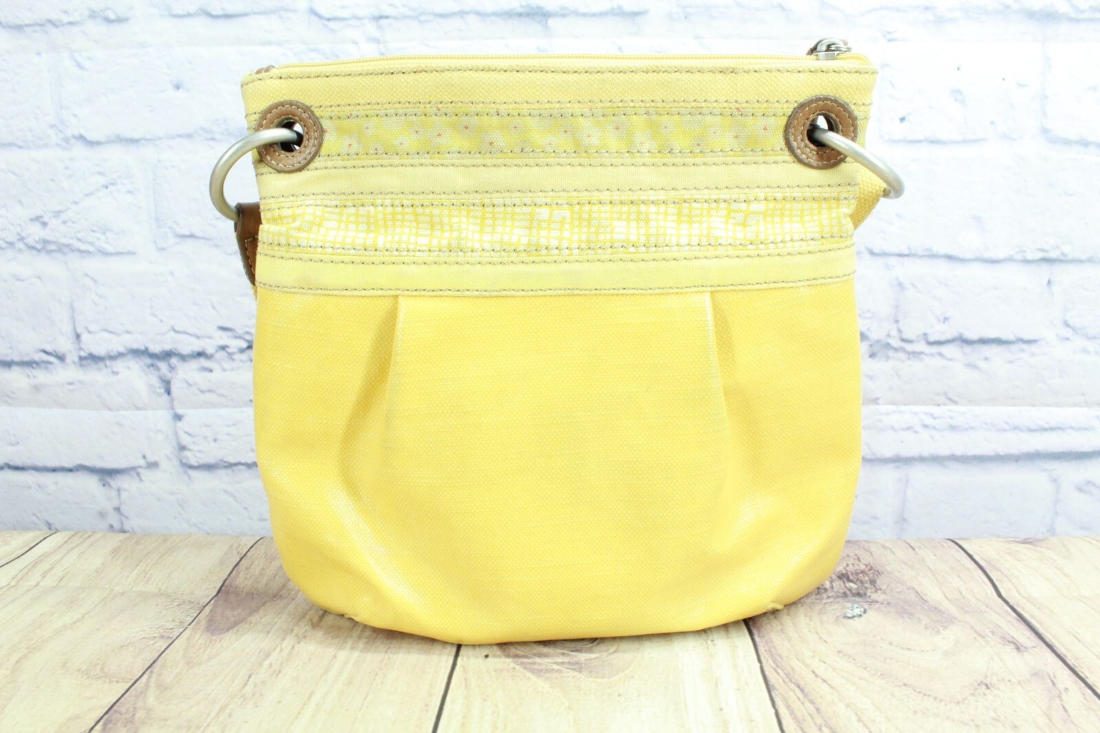 Fossil Yellow Coated Canvas Key Per Crossbody Sho… - image 3