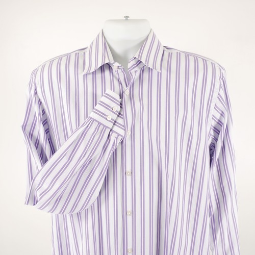 Boss Hugo Boss White Purple Striped 16.5 34/35 Collared Dress Shirt Long Sleeve