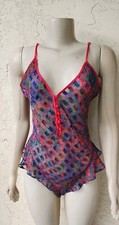 Vtg Victoria's Secret One Piece Sheer Flutter Lingerie Teddy Snap Crotch Medium