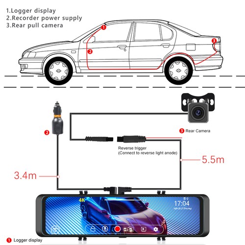 2 Cameras Dash Cam 4K Car DVR Front Inside Rear 1080P GPS Tracking Night Vision - Picture 14 of 24