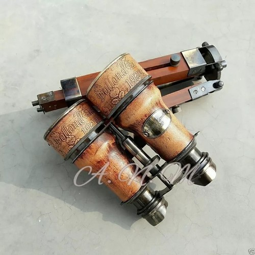 Binoculares con trípode de madera cubierto de cuero artículo de decoración del hogar marítimo - Imagen 5 de 6