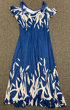 WOMEN'S NAVY BLUE FULL LENGTH DRESS SHOULDER CUTOUT BEIGE PRINT SIZE 3XL
