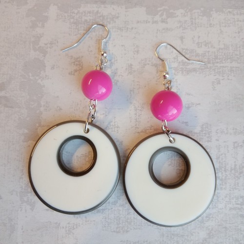 Thick hoop earrings acrylic CHOOSE colours 60 s style party retro vintage fun UK - Picture 12 of 56