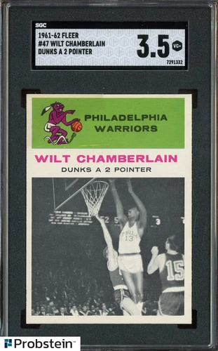 1961-62 Fleer Basketball #47 Wilt Chamberlain Dunks 2 Pointer RC HOF SGC 3.5