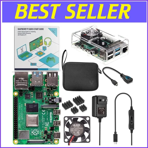 Starter Kit for Raspberry Pi 4 Model B - 8GB RAM, Cooling Fan & Quickstart Guide