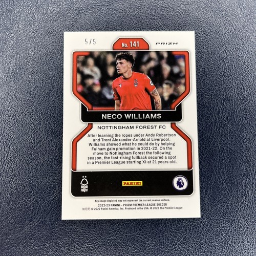 Neco Williams 2022-23 Panini Premier League Prizm Green Breakaway /5 Nottingham - Picture 2 of 2