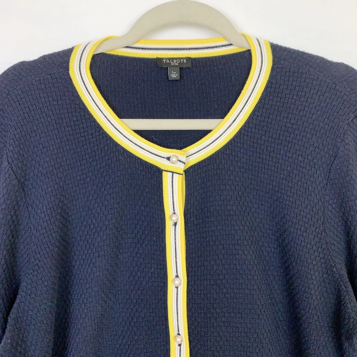Navy and shop yellow sweater