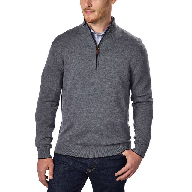 Kirkland Signature Men/’s Extra Fine Merino Wool /¼ Zip Sweater
