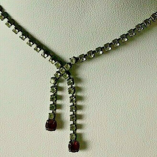 Vintage Dark Metal Glass Beads Crystal Necklace/Choker 1980' Jablonex