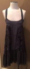 Free People 8 Sleeveless Tie Back Charcoal Gray Flocked Floral Party Dress