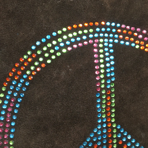 TAMMI LYN Dark Brown Suede Multi Color Sequin Peace Sign Hobo Bag Handbag Purse - Picture 6 of 14