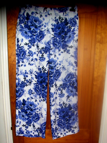 PER UNA BLUE WHITE FLORAL WIDE LEG TROUSERS SIZE 12 28 INSIDE LEG