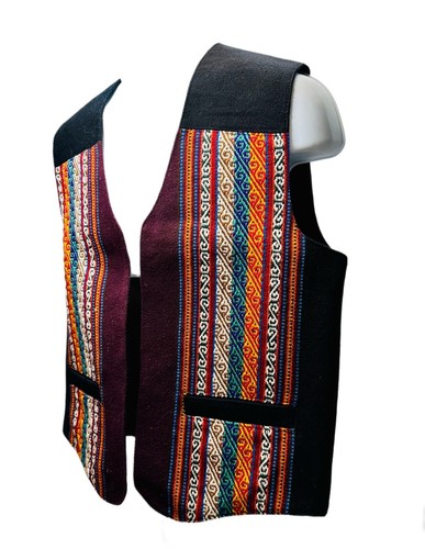 Men's Bolivian Traditional Andean Vest handmade Aguayo Wool Size L 24’L x 22’W - Picture 6 of 18