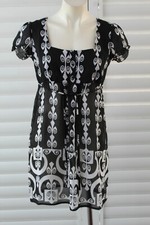 📀 SIZE 8 TARGET BLACK BEIGE PATTERN POLYESTER SHORT SLEEVE DRESS POST 5+ FREE