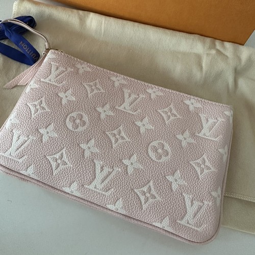 Brand New Louis Vuitton Double Zip Pochette  In Pink Monogram  Empreinte Leather - Picture 2 of 6