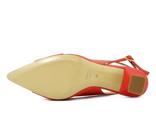 Scarpe Donna Rosse Sling Back 37 Vera Pelle Tacco Medio Basso Made in Italy - Picture 5 of 5