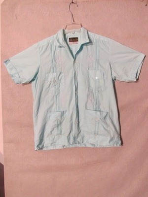 S4448 Lol ha Hombre Grande Azul Claro Guayabera Estilo camisa estilo cubana hombr con bolsillostalla grandes