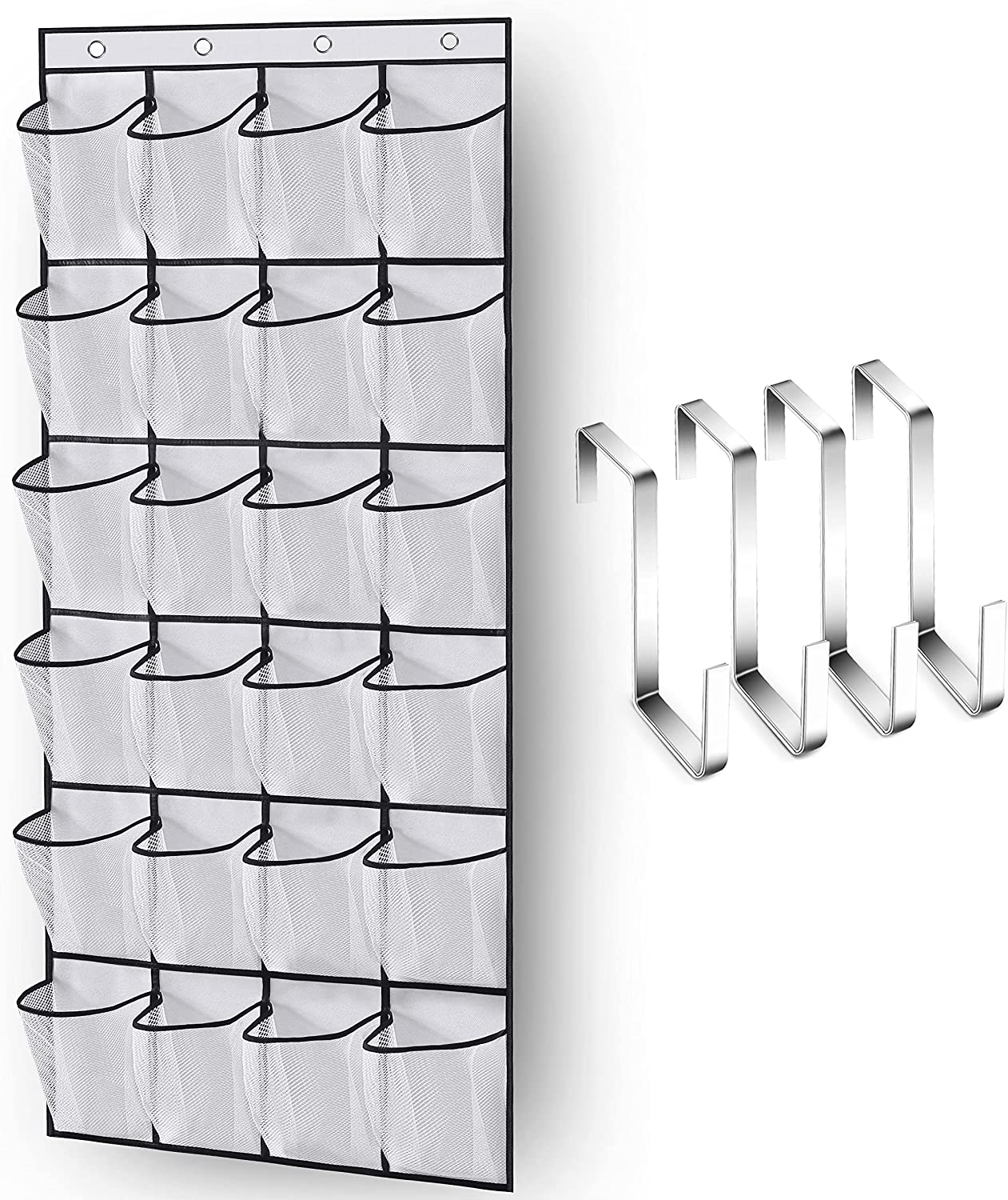 over the Door Shoe Organizer 24 Large Mesh Pockets, White
