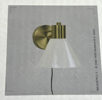 Ikea FLUGBO Wall Lamp Brass/Glass Corded with Switch