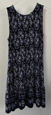LOFT Sleeveless Dress Womens S Navy Blue Floral Fit & Flare Pullover W Tie Back